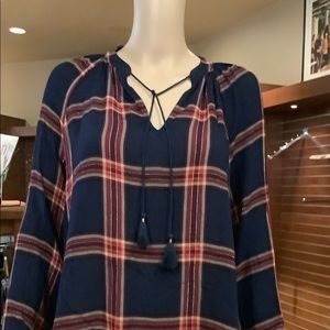 Navy blue plaid top